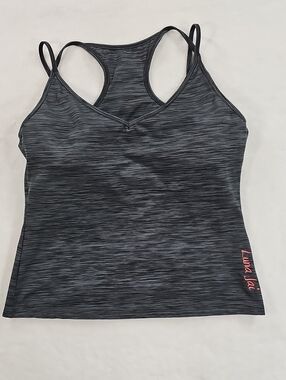 Luna Jai Womens XL Space Dye Active Tank Top Built-in Bra Gray Racerback Strappy